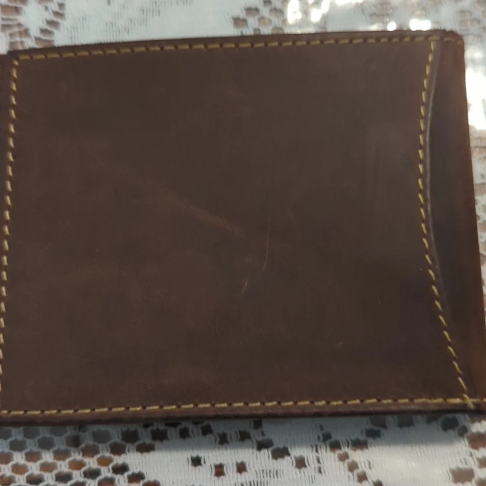 Genuine leather handcrafted wallet RFID protection.